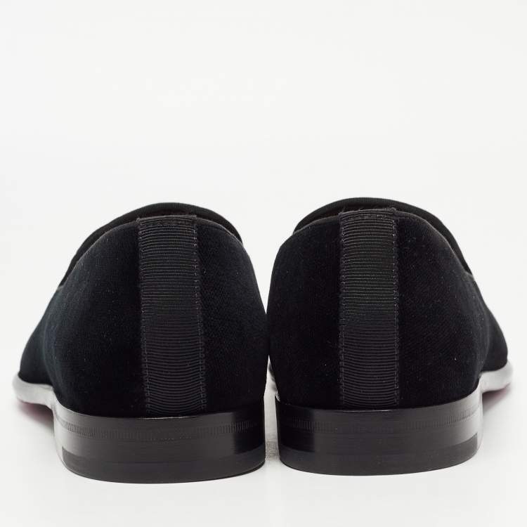 Pre Owned Dolce & Gabbana Black Velvet DG Logo Smoking Slippers Size 41