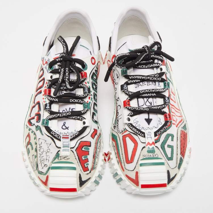 Pre Owned Dolce & Gabbana Multicolor Canvas and Fabric Graffiti Print Ns1 Low Top Sneakers Size 40