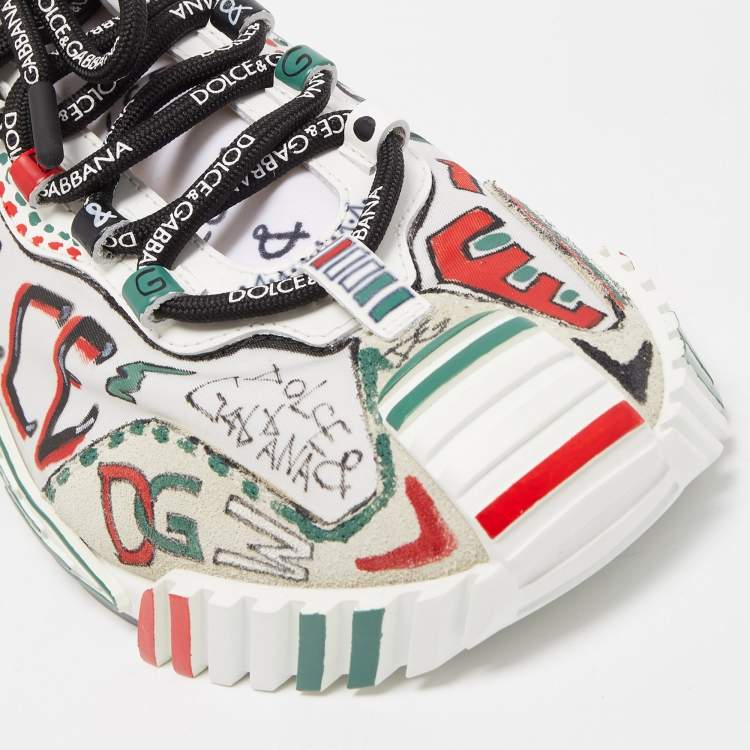 Pre Owned Dolce & Gabbana Multicolor Canvas and Fabric Graffiti Print Ns1 Low Top Sneakers Size 40