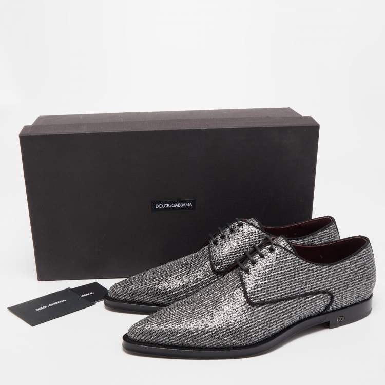 مملوكة مسبقًا Dolce & Gabbana Silver Glitter Fabric Derby Size 43