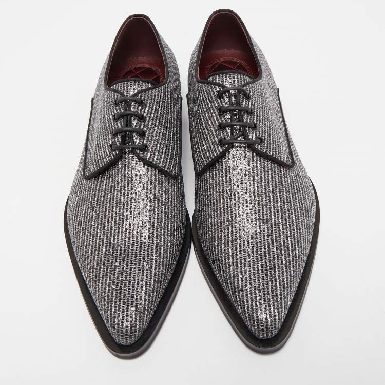 مملوكة مسبقًا Dolce & Gabbana Silver Glitter Fabric Derby Size 43