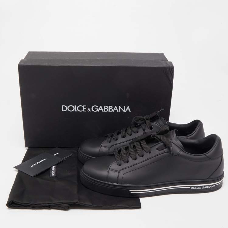 Pre Owned Dolce & Gabbana Black Leather Portofino Lace Up Sneakers Size 42 