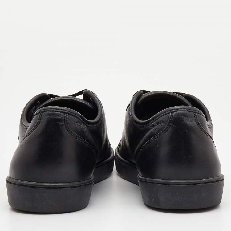 Pre Owned Dolce & Gabbana Black Leather Logo Plaque Low Top Sneakers Size 44