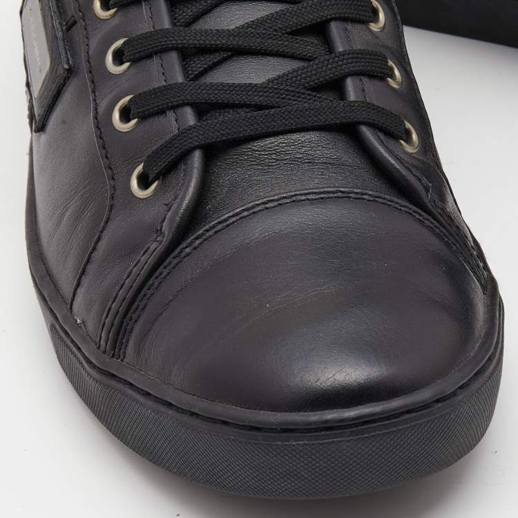 Pre Owned Dolce & Gabbana Black Leather Logo Plaque Low Top Sneakers Size 44