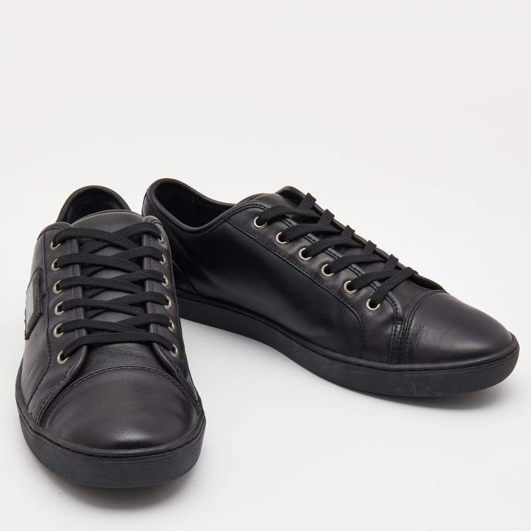 Pre Owned Dolce & Gabbana Black Leather Logo Plaque Low Top Sneakers Size 44