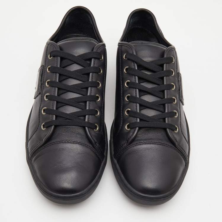 Pre Owned Dolce & Gabbana Black Leather Logo Plaque Low Top Sneakers Size 44