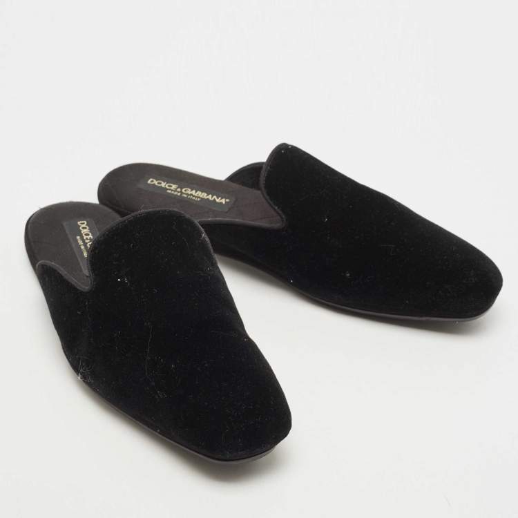 Pre Owned Dolce & Gabbana Black Velvet Slip On Mules Size 42 