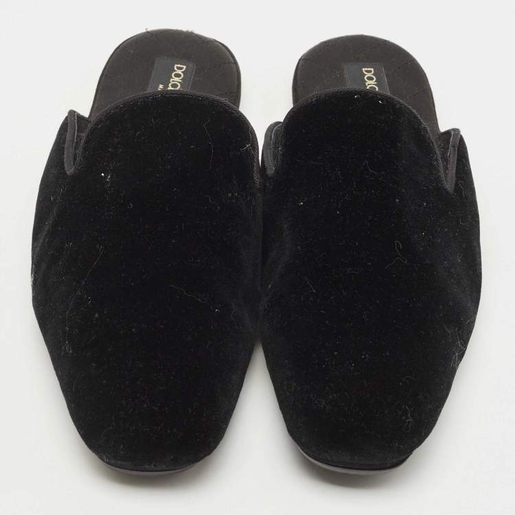 Pre Owned Dolce & Gabbana Black Velvet Slip On Mules Size 42 