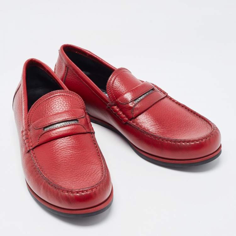 مملوكة مسبقًا Dolce & Gabbana Red Leather Penny Loafers Size 41.5