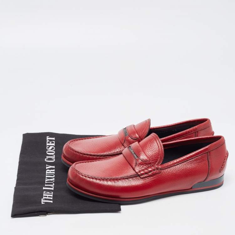 مملوكة مسبقًا Dolce & Gabbana Red Leather Penny Loafers Size 41.5