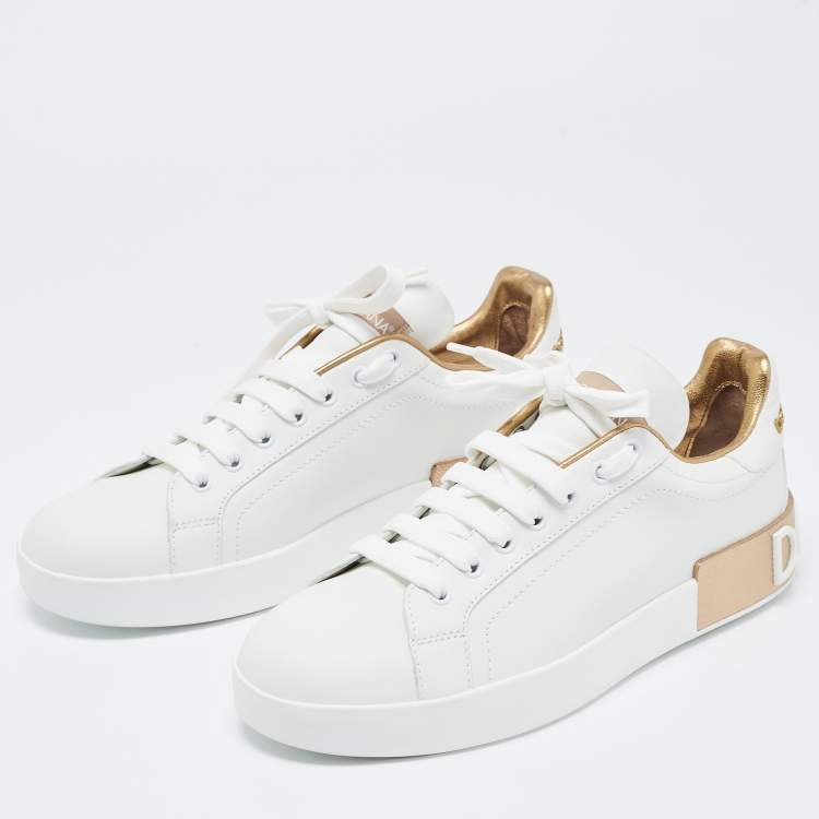 Pre Owned Dolce & Gabbana White  Leather Portofino Low Top Sneakers Size 40