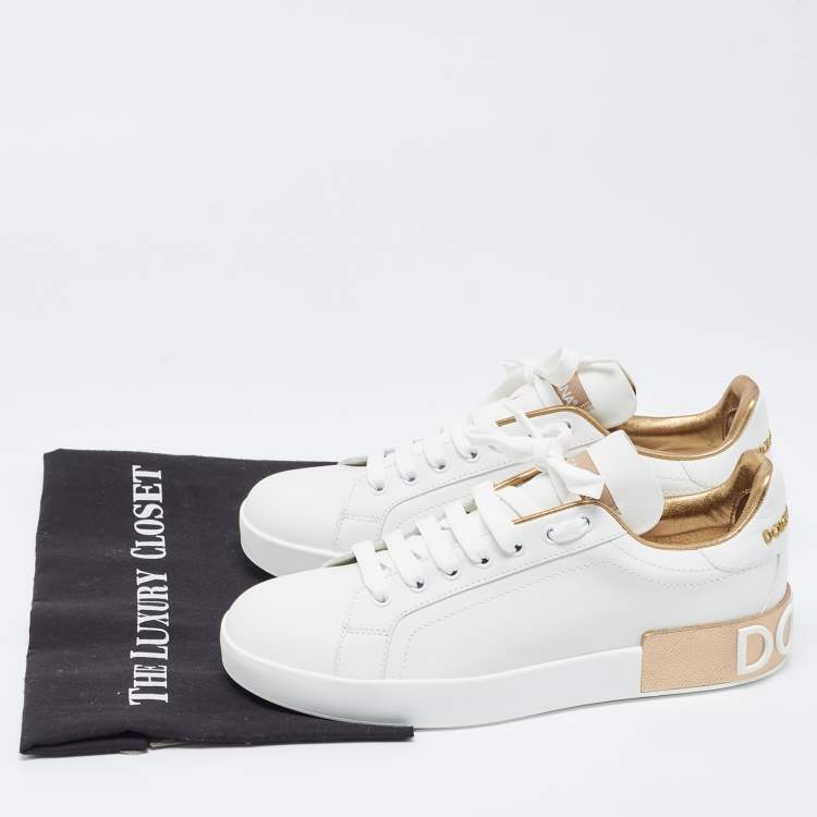 Pre Owned Dolce & Gabbana White  Leather Portofino Low Top Sneakers Size 40