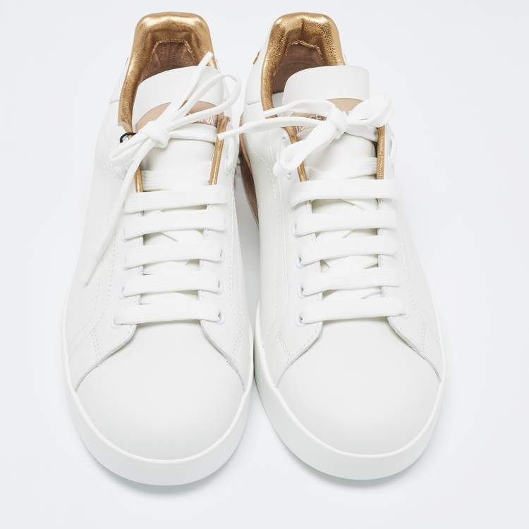 Pre Owned Dolce & Gabbana White  Leather Portofino Low Top Sneakers Size 40