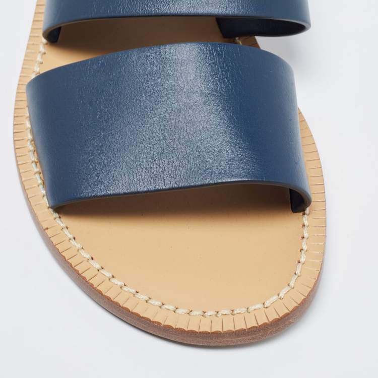 Pre Owned Dolce & Gabbana Navy Blue Leather Slingback Buckle Sandals Size 42