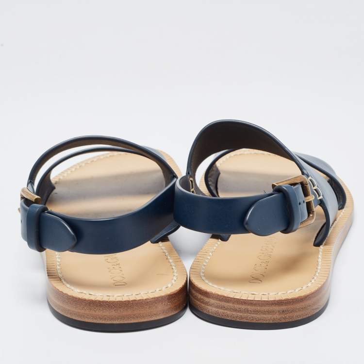 Pre Owned Dolce & Gabbana Navy Blue Leather Slingback Buckle Sandals Size 42