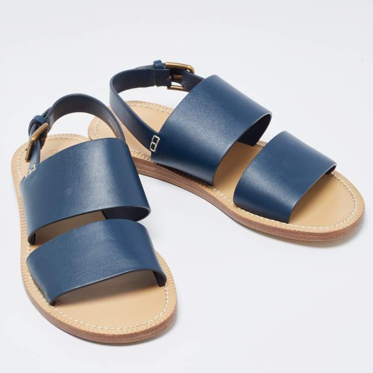 Pre Owned Dolce & Gabbana Navy Blue Leather Slingback Buckle Sandals Size 42
