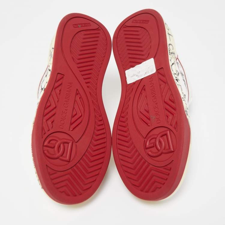 Pre Owned Dolce & Gabbana Red/White Printed Leather New Roma Low-Top Sneakers Size 41