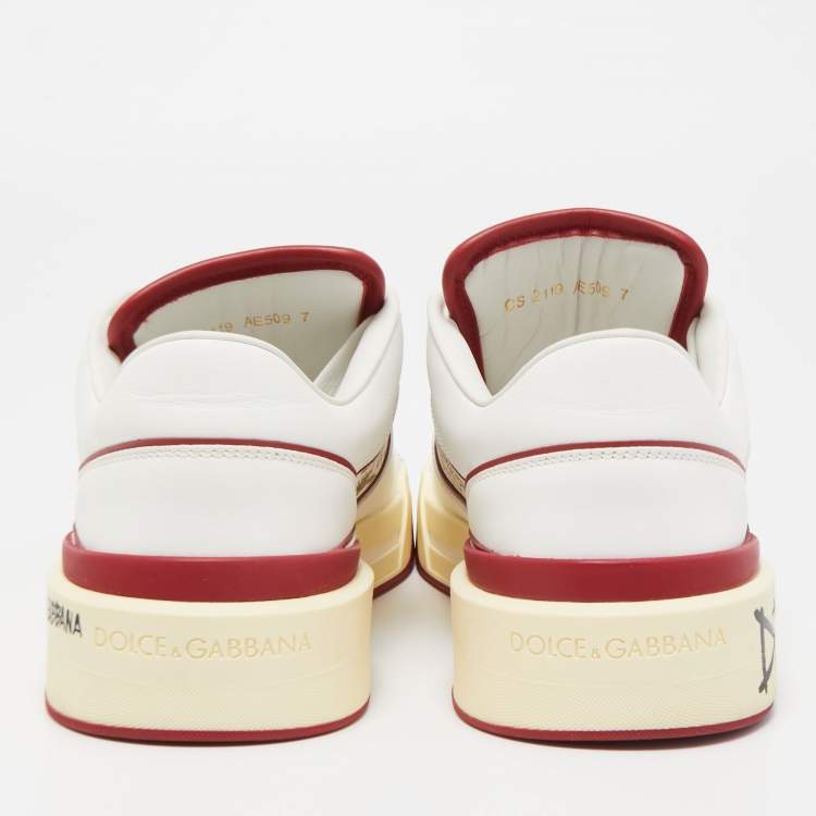 Pre Owned Dolce & Gabbana Red/White Printed Leather New Roma Low-Top Sneakers Size 41