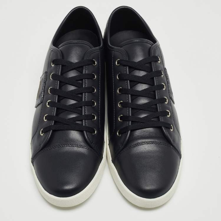Pre Owned Dolce & Gabbana Navy Blue Leather Logo Plaque Sneakers Size 44