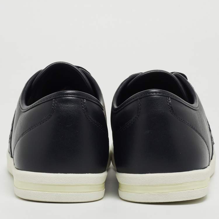 Pre Owned Dolce & Gabbana Navy Blue Leather Logo Plaque Sneakers Size 44