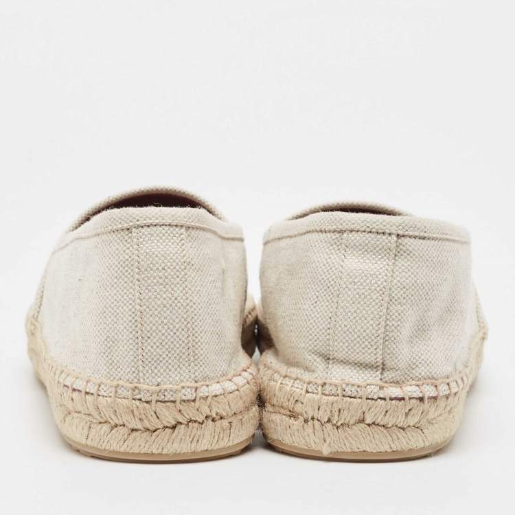 Pre Owned Dolce & Gabbana Beige Canvas Embroidered Slip On Espadrilles Size 45