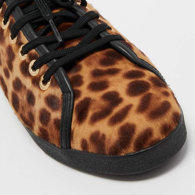 Pre Owned Dolce & Gabbana Brown Leopard Print Calf Hair Sneakers Size 41