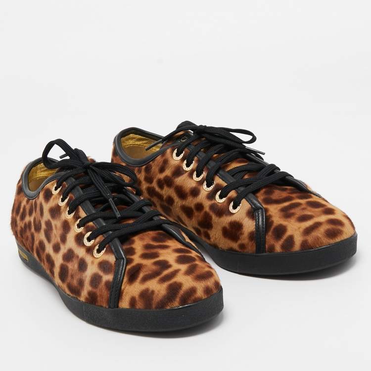 Pre Owned Dolce & Gabbana Brown Leopard Print Calf Hair Sneakers Size 41