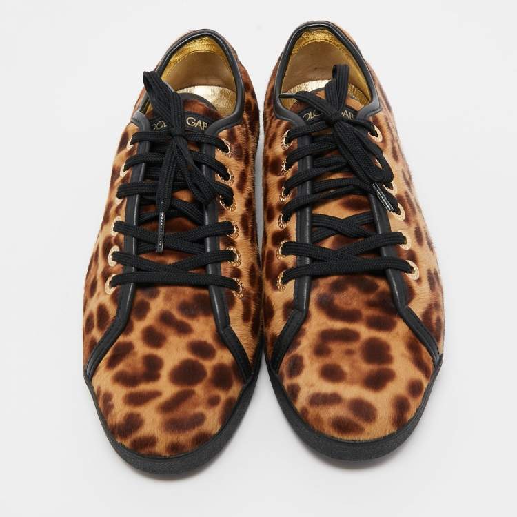 Pre Owned Dolce & Gabbana Brown Leopard Print Calf Hair Sneakers Size 41
