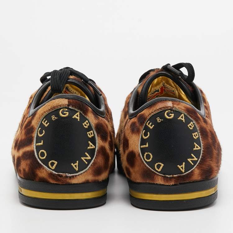 Pre Owned Dolce & Gabbana Brown Leopard Print Calf Hair Sneakers Size 41