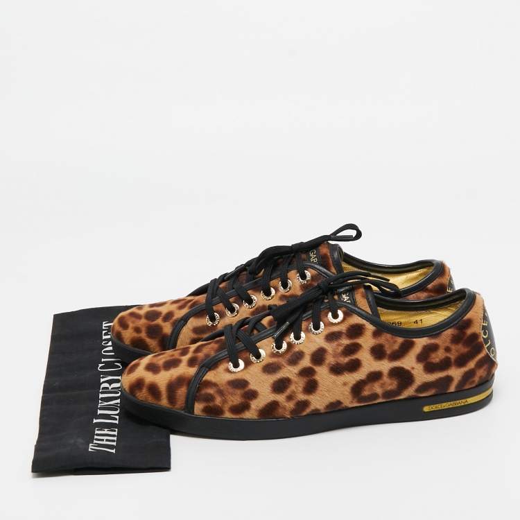 Pre Owned Dolce & Gabbana Brown Leopard Print Calf Hair Sneakers Size 41