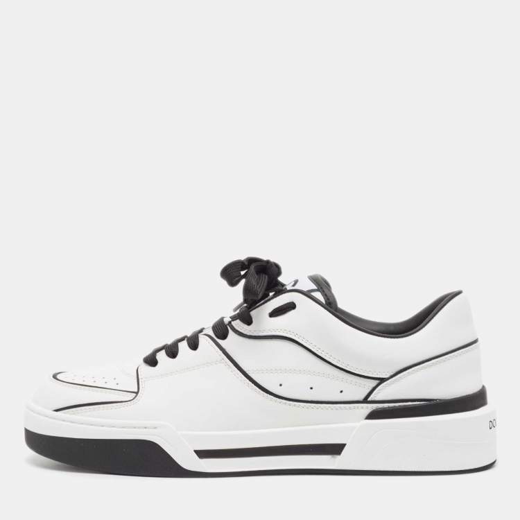 Pre Owned Dolce & Gabbana Black/White Printed Leather New Roma Low Top Sneakers Size 42