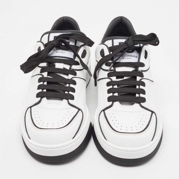 Pre Owned Dolce & Gabbana Black/White Printed Leather New Roma Low Top Sneakers Size 42