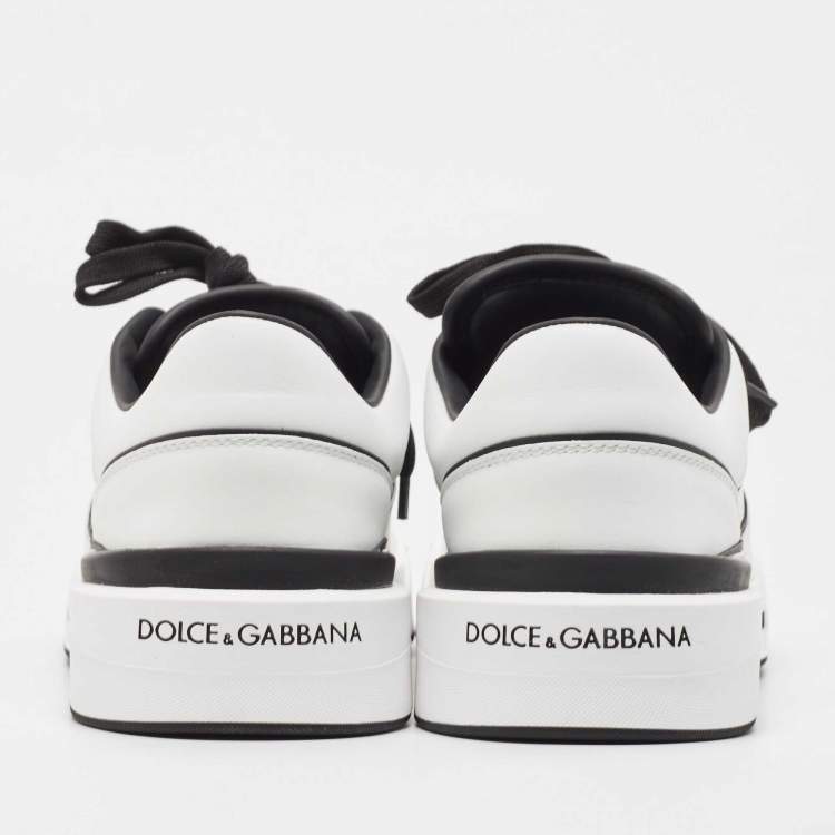 Pre Owned Dolce & Gabbana Black/White Printed Leather New Roma Low Top Sneakers Size 42