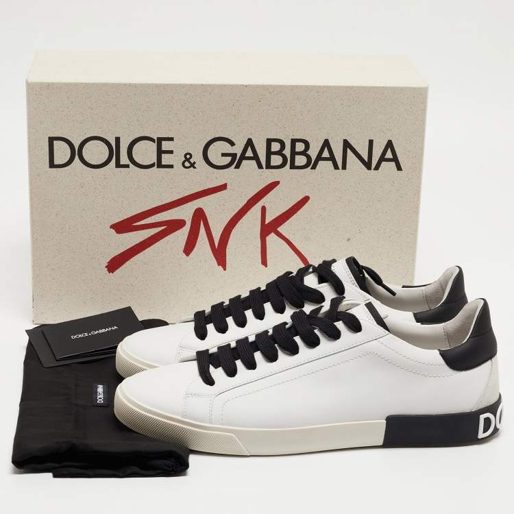مملوكة مسبقًا Dolce & Gabbana White/Black Leather Low Top Sneakers Size 45