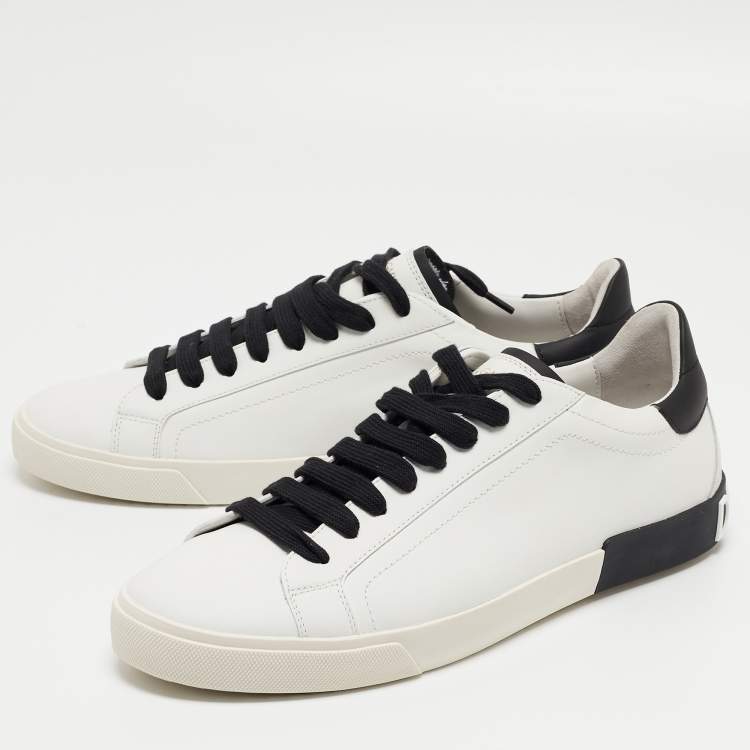 مملوكة مسبقًا Dolce & Gabbana White/Black Leather Low Top Sneakers Size 45