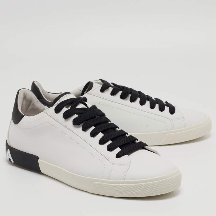 مملوكة مسبقًا Dolce & Gabbana White/Black Leather Low Top Sneakers Size 45