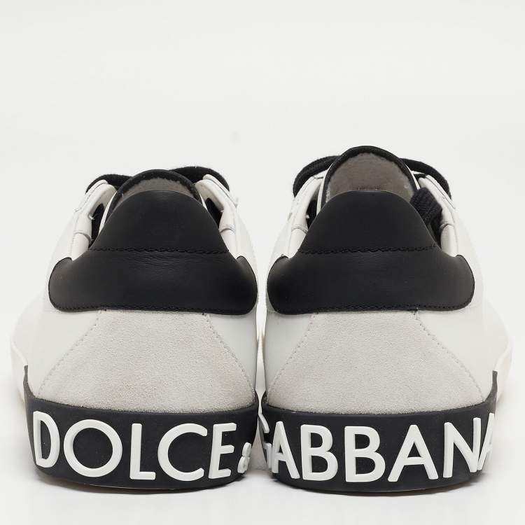 مملوكة مسبقًا Dolce & Gabbana White/Black Leather Low Top Sneakers Size 45