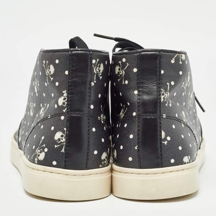 Pre Owned Dolce & Gabbana Black Skull and Cross Bone Print Canvas High Top Sneakers Size 41