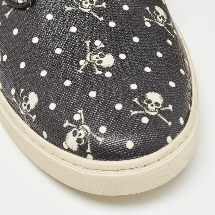 Pre Owned Dolce & Gabbana Black Skull and Cross Bone Print Canvas High Top Sneakers Size 41
