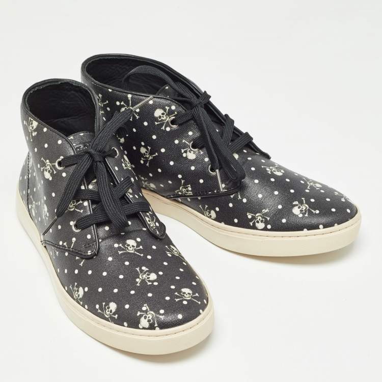 Pre Owned Dolce & Gabbana Black Skull and Cross Bone Print Canvas High Top Sneakers Size 41