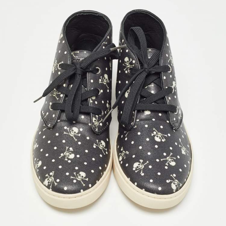 Pre Owned Dolce & Gabbana Black Skull and Cross Bone Print Canvas High Top Sneakers Size 41