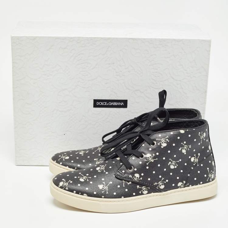Pre Owned Dolce & Gabbana Black Skull and Cross Bone Print Canvas High Top Sneakers Size 41