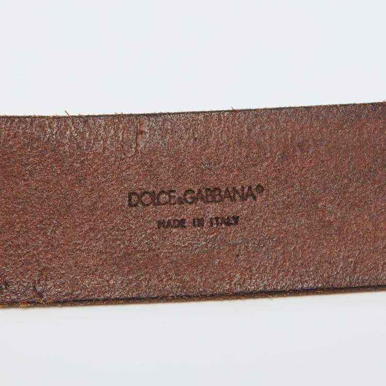 Pre Owned Dolce & Gabbana Dark Brown Leather DG Logo Buckle Belt 95CM