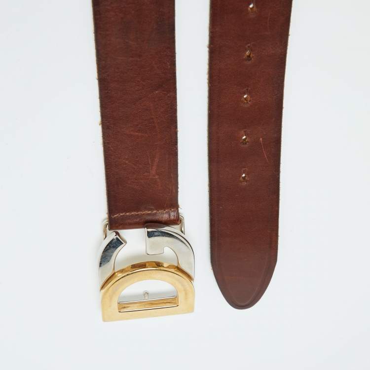 Pre Owned Dolce & Gabbana Dark Brown Leather DG Logo Buckle Belt 95CM