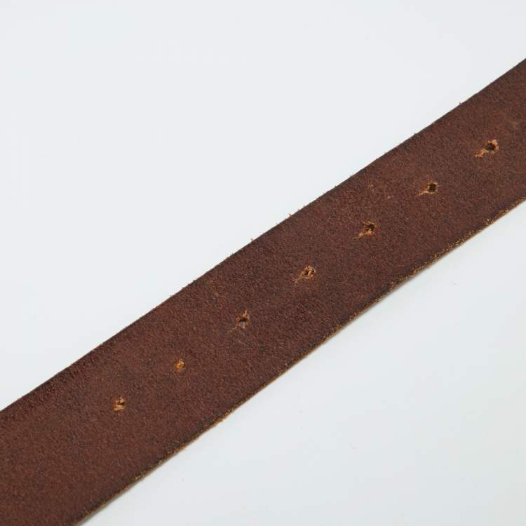 Pre Owned Dolce & Gabbana Dark Brown Leather DG Logo Buckle Belt 95CM