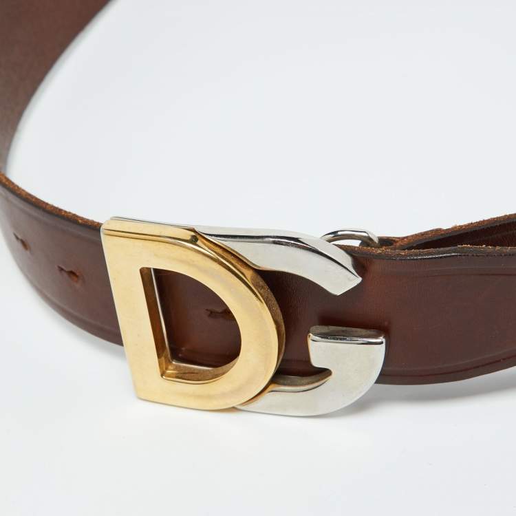 Pre Owned Dolce & Gabbana Dark Brown Leather DG Logo Buckle Belt 95CM