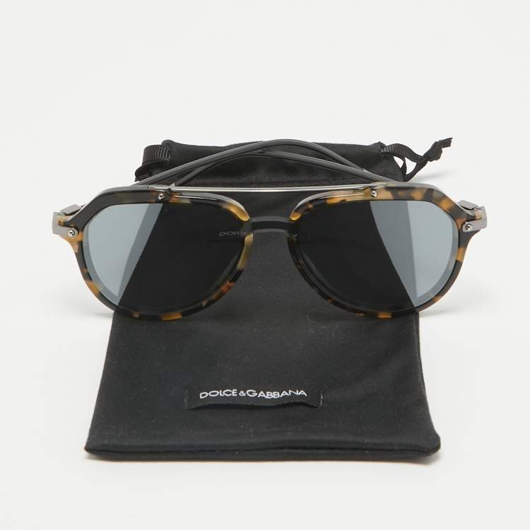 Pre Owned Dolce & Gabbana Black/Brown DG4330 Aviator Sunglasses