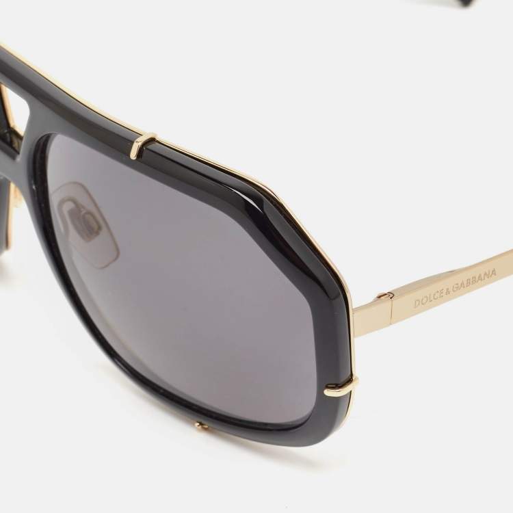Pre Owned Dolce & Gabbana Black/Gold DG2167 Aviator Polarized Sunglasses