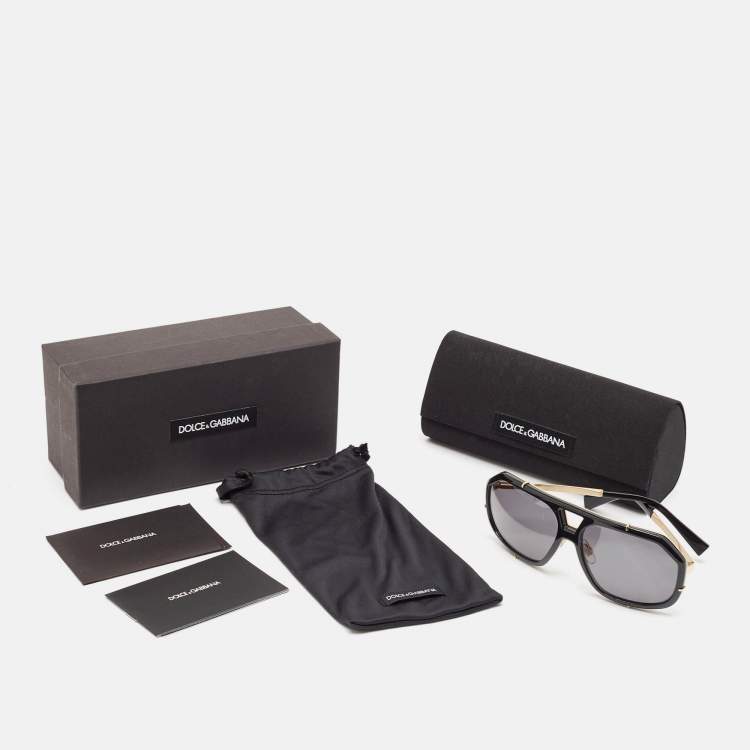 Pre Owned Dolce & Gabbana Black/Gold DG2167 Aviator Polarized Sunglasses