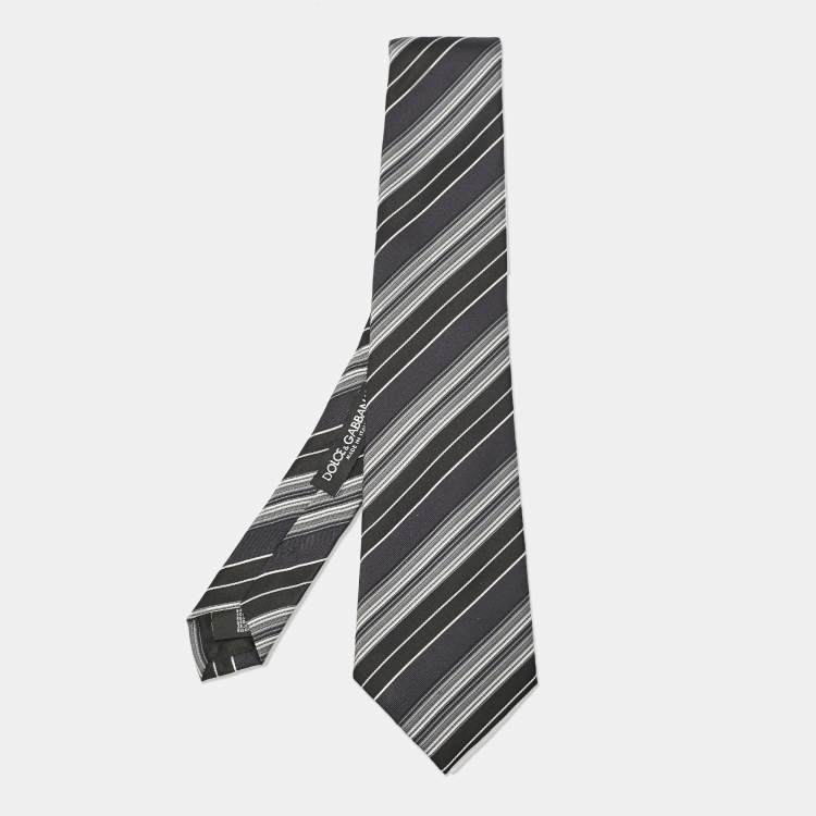 Pre Owned Dolce & Gabbana Black Diagonal Striped Silk Tie